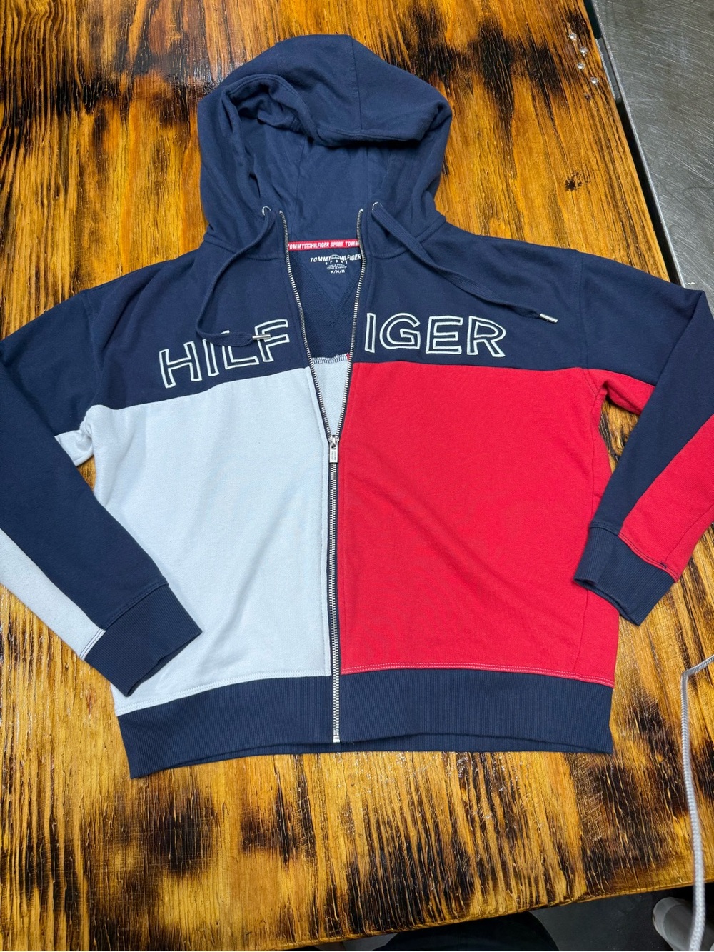 Tommy Hilfiger Navy Red White Colorblock Zip-Up Hoodie